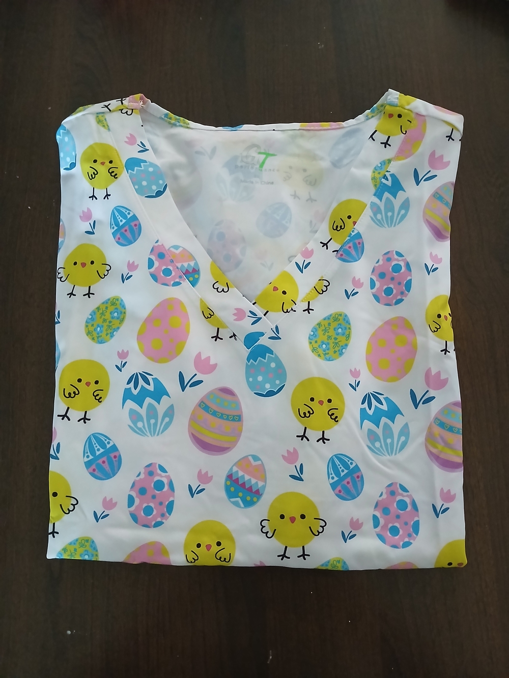 3x Easter Chick & Egg Print V-Neck Scrub Top